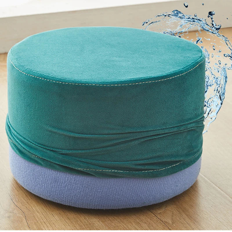 Nordic Luxury Living Room Height Adjustable Stool Velvet Chair Cover Solid Color Sofa Pedal Round Stools Ottoman Pouf
