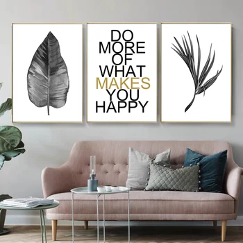 

Wall Art Posters Canvas Painting Nordic Black and White Leaves Quotes Diamond Print Pictures For Living Room Home Decor Unframed