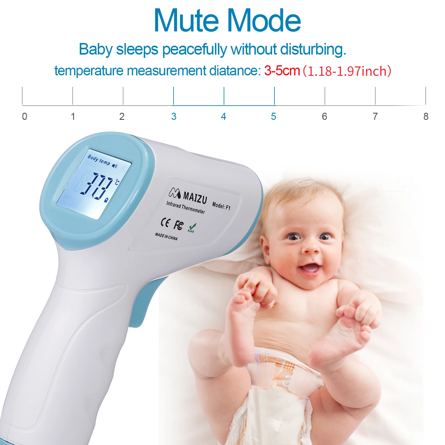 

Digital Forehead Thermometer Infrared Thermometer Non-contact Body Temperature Gauge Fever Alarm for Baby Adult Erlderly