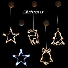 1 шт. Санта Клаус 20 светодиодный Рождественский светильник s гирлянда декоративный новогодний праздничный светильник Колокольчик/звезды/дерево окно присоска стекло