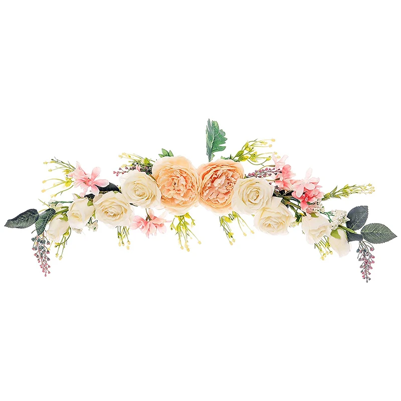 人工牡丹の花スワッグ 63 5cm シャンパンカラーの牡丹 バラと緑の葉が付いた装飾的なスワッグ Wreaths Garlands Aliexpress