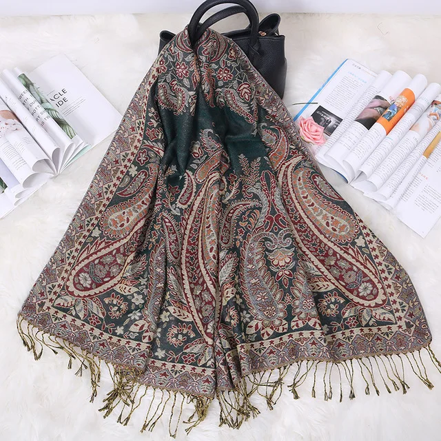 Achillea Pashmina sjaal dames, Olijfgroen, 80 X 28