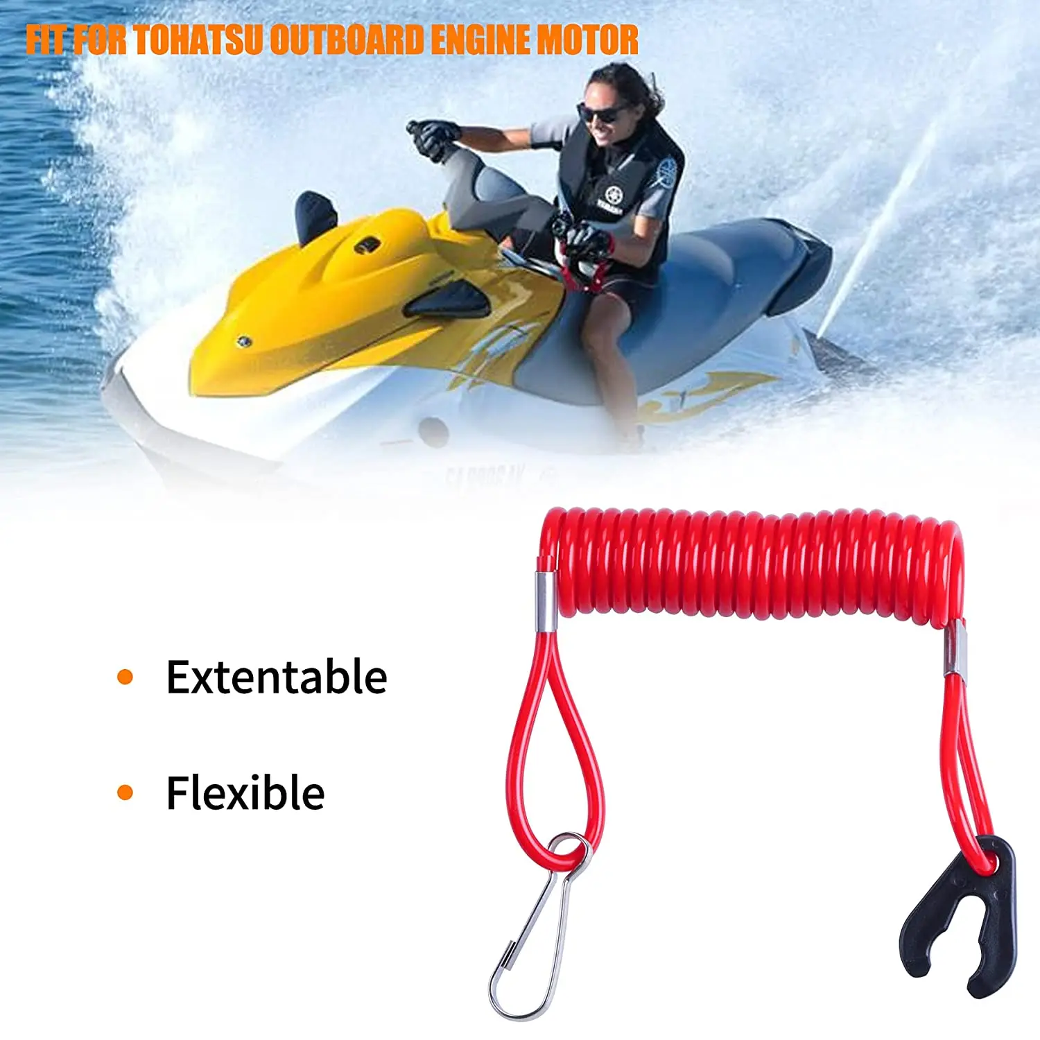 Universal Boat Outboard Lanyard Engine Motor Kill Urgent Stop Switch/Safety Lanyard Tether Cord 2 Pcs Compatible Yamaha Tohatsu