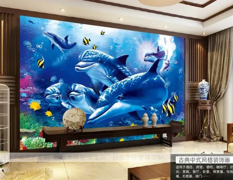 

Drop Ship Custom Photo Wallpaper 3D Ocean Dolphin Theme Wallpaper Mural Hotel Children Room TV Backdrop Wallpaper