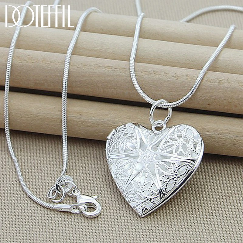 DOTEFFIL-collar Con Colgante Cuadrado/cerradura De Corazón De Plata De Ley 925 Con Logotipo Original, Cadena De 16-30 Pulgadas Para Compromiso De Boda / Joyería Fina