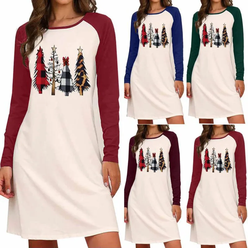 

2020 New Christmas Tshirt Women Print Patchwork Long Sleeve O Neck Casual White Long T Shirt Femmes