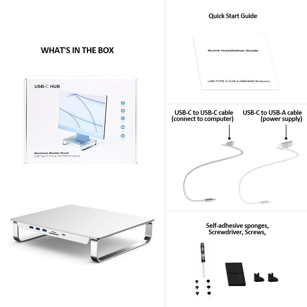 Colorii Monitor Stand Riser USB-C Hub with Dual Hard Drive Enclosure for Mac Mini M1 iMac 2021 Macbook Pro PC Laptop Desk Holder