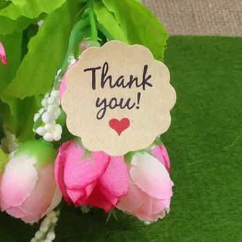 

120 Pcs Red Love Thank You Self-adhesive Stickers Kraft Label Thank You Stickers Gifts Custom Round Labels Paper Bag