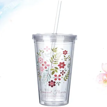 

450ml Portable Drinking Water Bottle with Straw Double Layer Straws Water Cups Plastic Fashion Drinking Mug (Happy Unicorn)