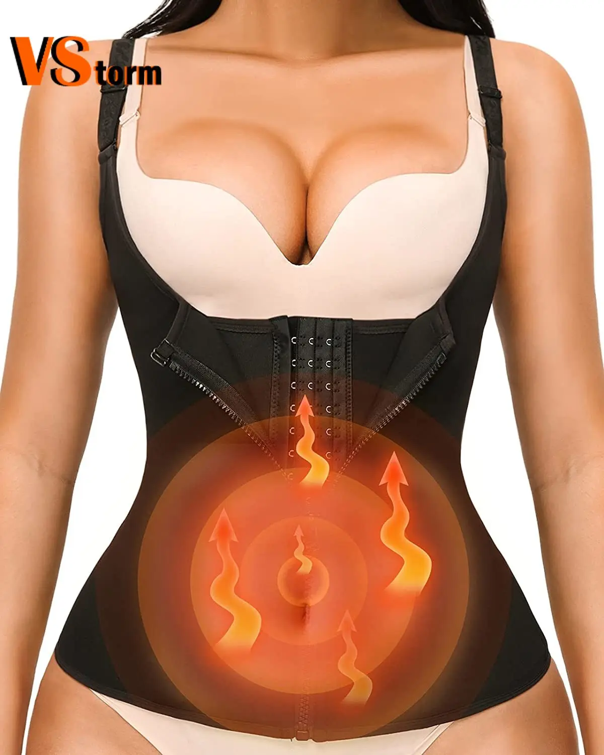 

Fashion Waist Trainer Sweat Vest for Women Zipper Corset Body Shaper for Tummy Control Neoprene Cincher Tank Top with Straps