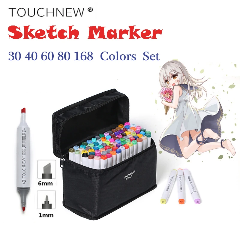 

TOUCHNEW 30/40/60/80/168 Color Markers Manga Drawing Markers Pen Alcohol Based Sketch Oily Dual Brush Pen Art Supplies