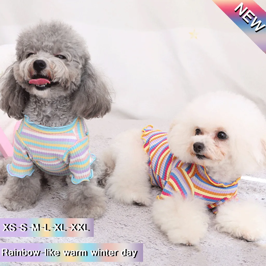 Одежда для домашних животных с радужной печатью удобный жилет для щенка мягкие теплые куртки для домашних животных осенние зимние пальто для маленьких свитер для собаки для кошки трикотаж