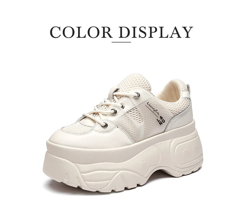 Smile Circle Genuine Leather Sneakers Women Flat Platform Shoes Autumn Breathable mesh women Thick bottom shoes