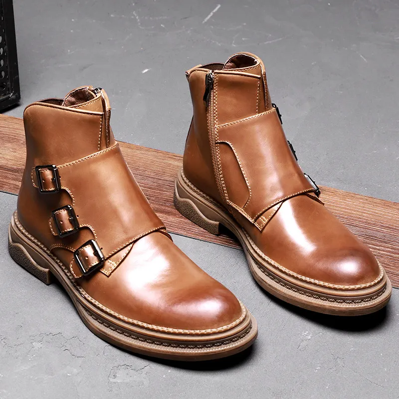Brand New Trendy Buckle Ankle Boots Mens Leather Oxfords Winter Shoes Casual Chellsea Boots US 6-9 Hight Qulaity