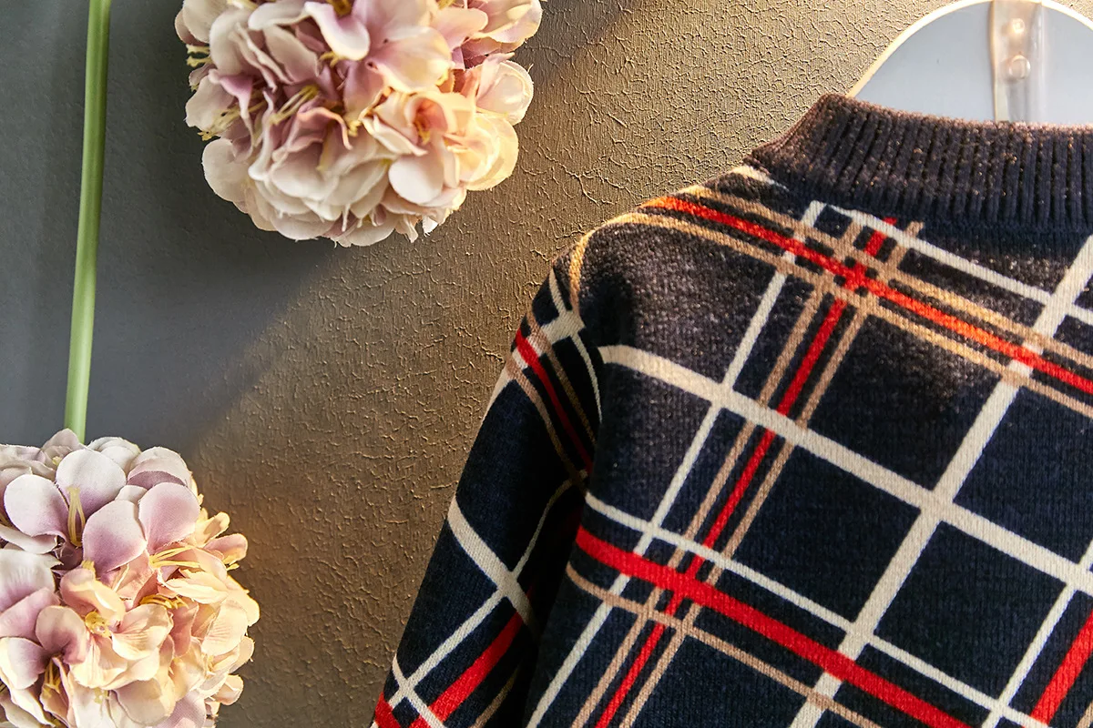 Boys' Sweater Autumn And Winter New Style Korean-style jia rong Sweater Square Lines Pullover Base Shirt Sweater