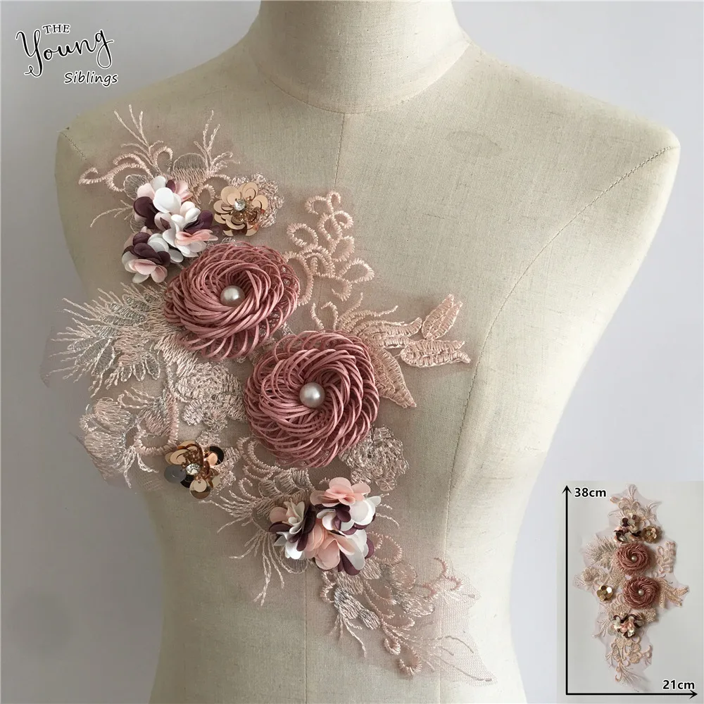 1pcs Sequins 3D Flower Embroidery Clothing Tulle Lace Neckline Applique ASB pearl Lace Collar Trim DIY Clothing Accessories