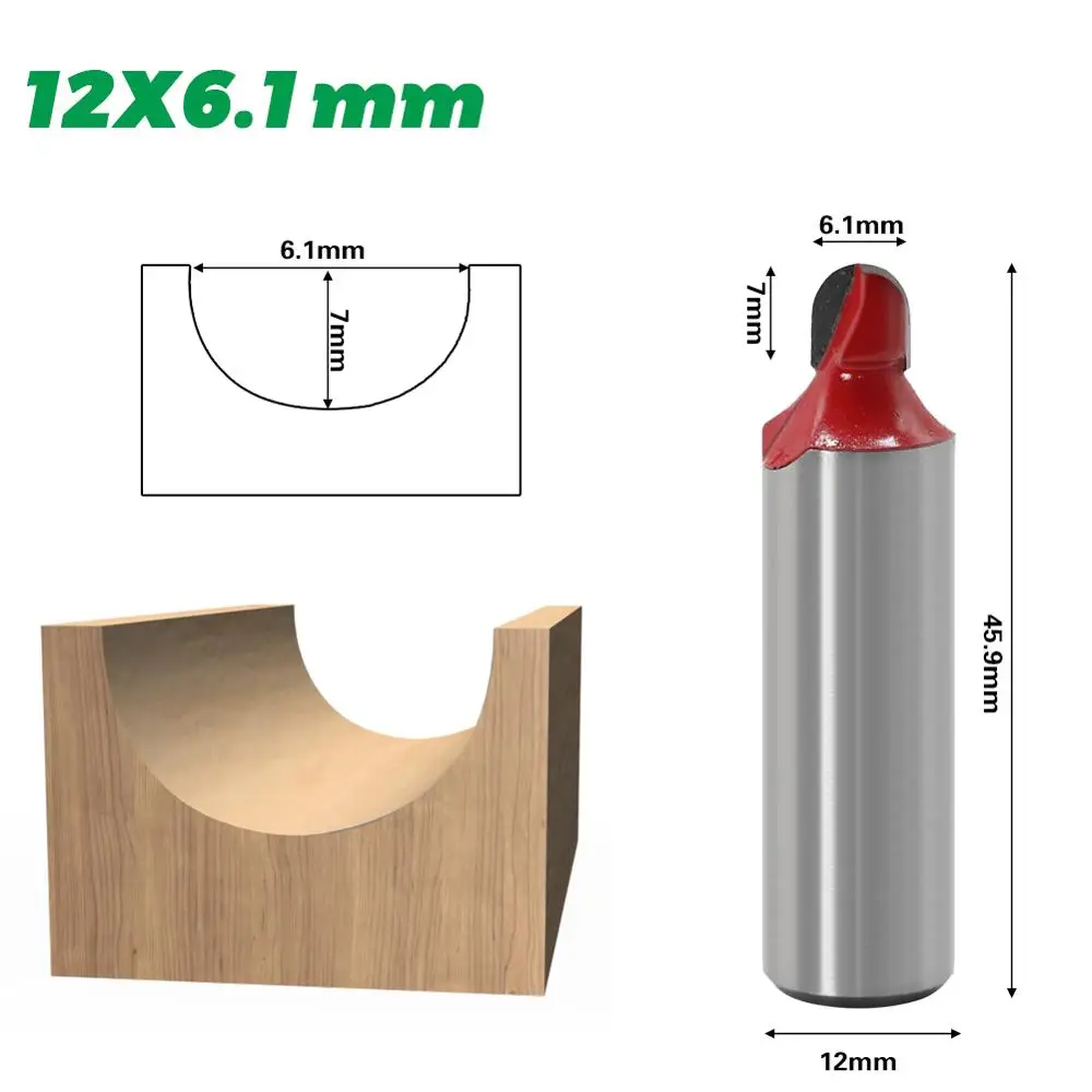  1PC 12mm Shank Core Box Router Bit - 1/4 Radius For Woodworking Cutting Tool