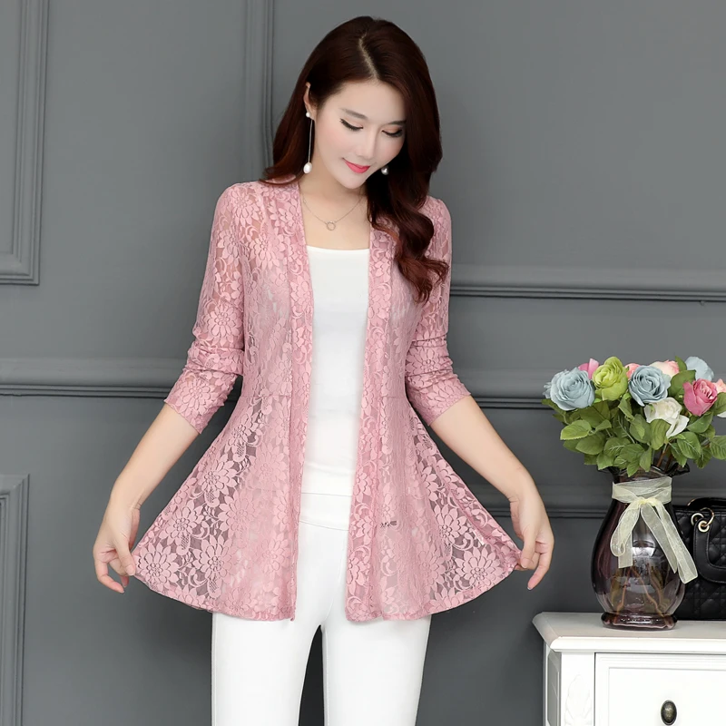 Women Shawl Bolero Shirt Lady Lace Hollow Blouse Elegant Summer Sunscreen Covers Up Coat Jacket Large Size Office Mujer Wear