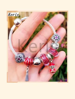 

High Quality Reproduction 1:1 100% Silver Red God Of Wealth Pendant DIY String Decoration Open Bracelet Free Of Charge