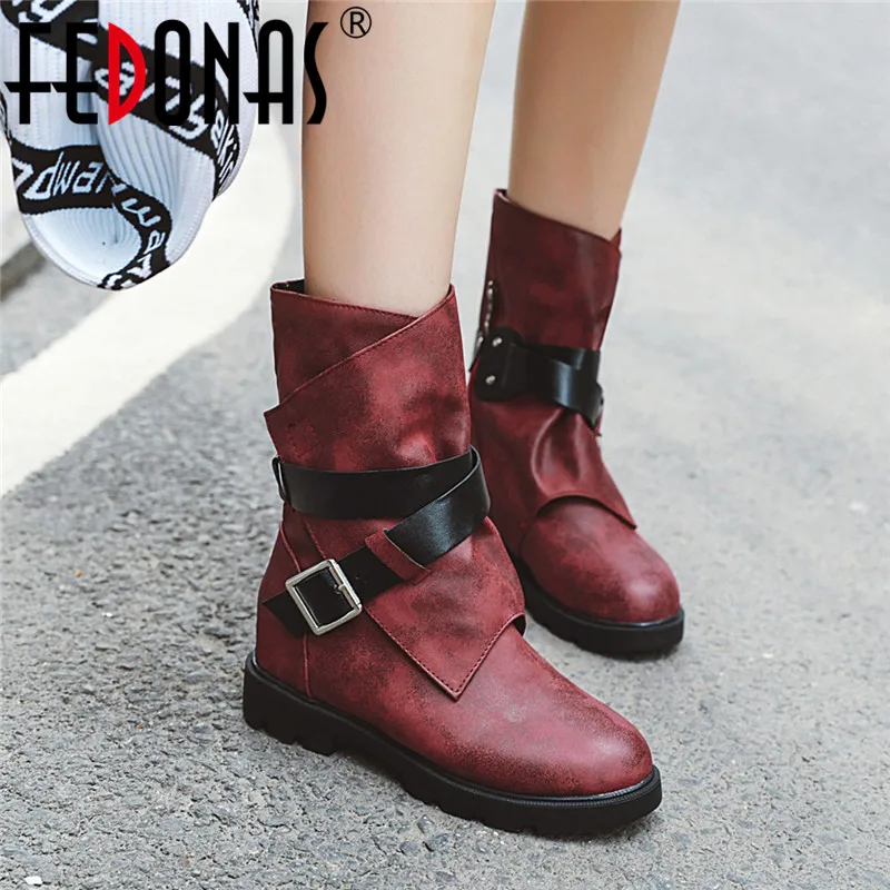 FEDONAS Classic Metal Buckle Women Plus Size Ankle Boots Leather Fashion Short Boots Party Basic Shoes Woman Height Increasing