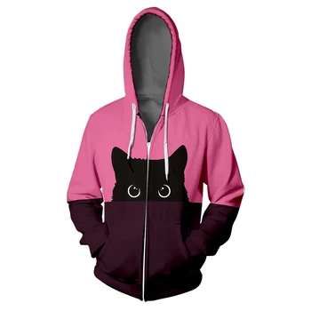 

WAMNI Black Cat Zipper Hoodie men/women hoodies zipper 2019 christmas clothes Hooded Sweatshirt 3D Hoodies Zipper Sweatshirt