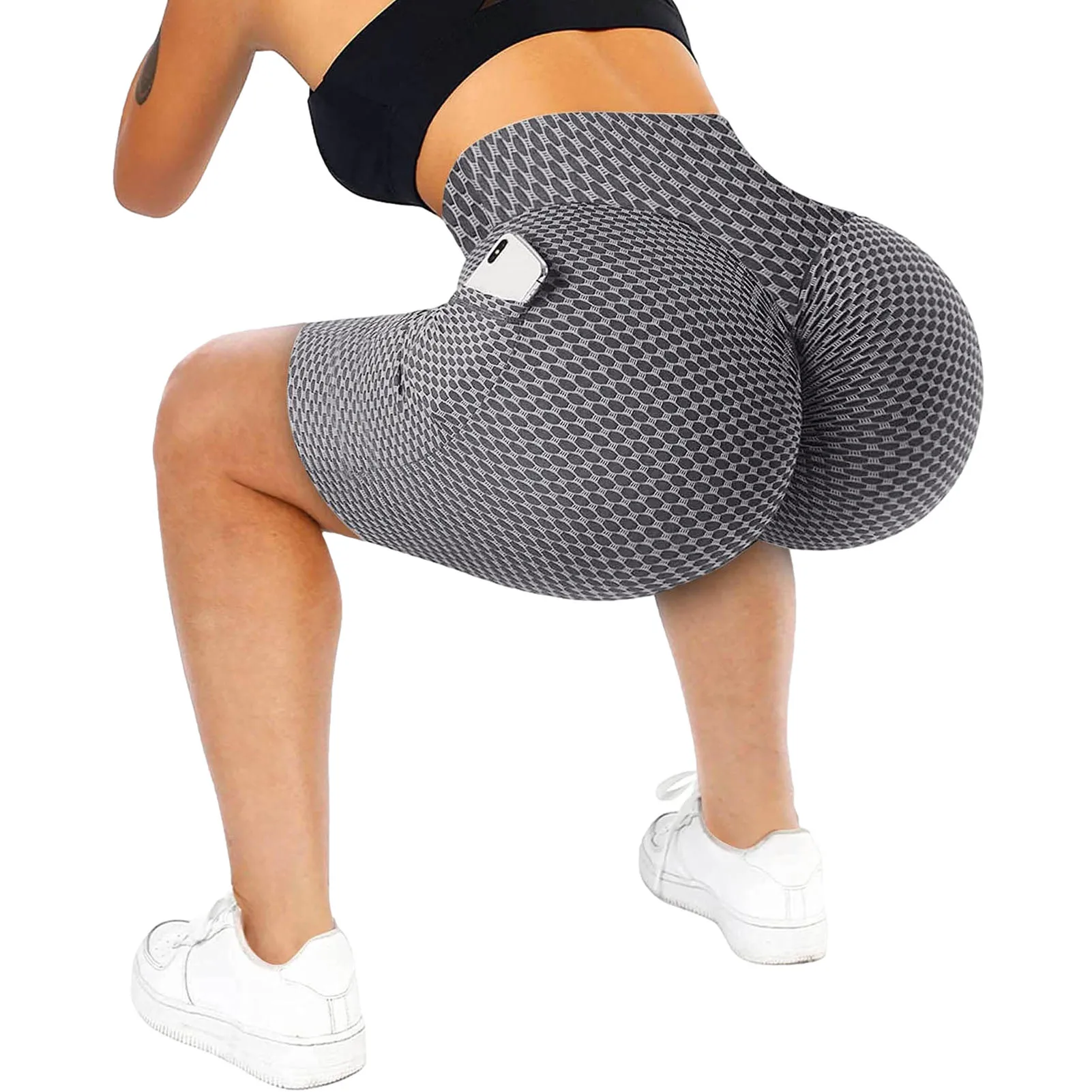 Yoga Shorts With Pockets High Waist Biker For Women The Can Store Small Items Such As Mobile Phones | Женская одежда