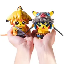 

POKEMON Pikachu Cospaly DEMON SLAYER Agatsuma Zenitsu Hashibira Inosuke Anime Figures PVC Doll Kawaii Room Decoration For Gifts