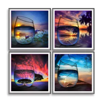 

New 4 Pack Wine Glass 5D DIY Diamond Painting Kits Full Drill Rhinestone Embroidery Cross Stitch Home Decor
