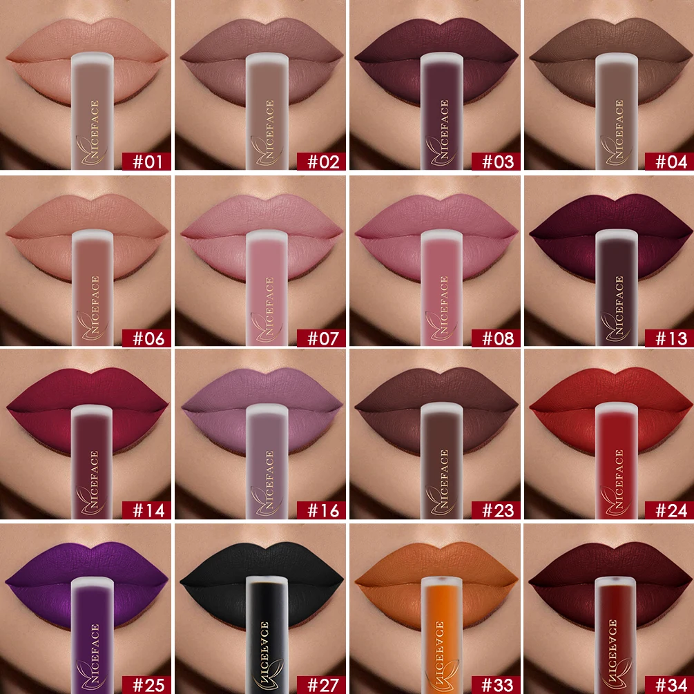 NICEFACE Hot Lip Gloss Waterproof Velvet Nude Matte Liquid Lipstick Cosmetics Lip Tint Cream Pigment Long Lasting For Lip Makeup 3