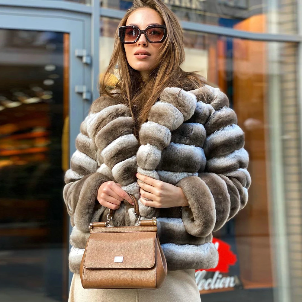 Winter Fashion Women Rex Rabbit Fur Coat Natural High Quality Genuine Full Pelt Rex Rabbit Fur Jacket Female Trendy Overcoats