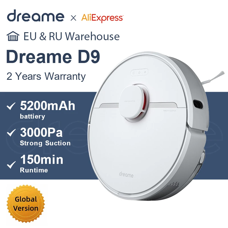 Dreame D9 Robot Vacuum Cleaner Global Version 3000pa Suction Sweeping Washing Mopping Robot Aspirator Smart Home Mijia App Wifi Gethealthydeals