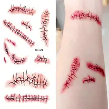 Tatuaje temporal de Halloween adhesivo impermeable instantáneo cosido herida cicatrices aterradoras tatuaje práctico pegatina para decoración de Halloween