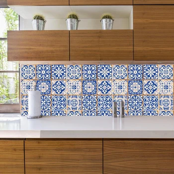 Kitchen Stove Cabinet Self Adhesive Wall Sticker Wallpaper 20PCS Floor Tiles Diagonal Wall Stickers Waist Line Bathroom Decals