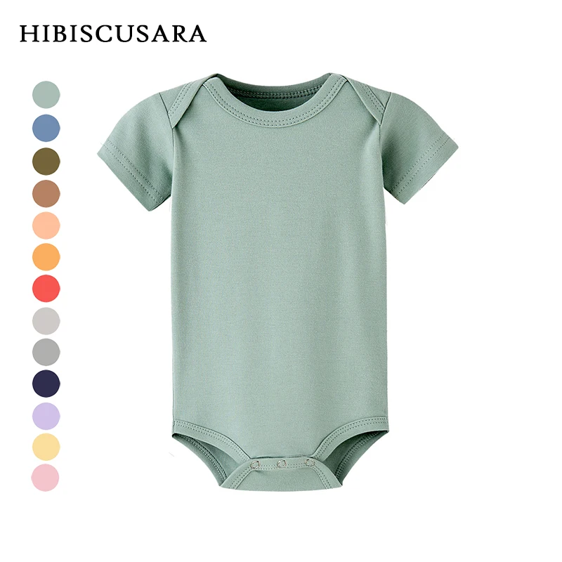Newborn Baby Rompers Organic Cotton Infant Classic Romper Pajamas Solid Color Soft Short Sleeve Jumpsuit Summer 13 Colors