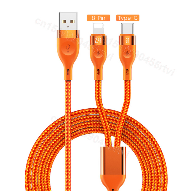 USB Type C Cable 6A 66W Fast Charging for Huawei Mate 40 P50 Pro Quick Charge 2 in 1 USB Cable for iPhone 13 12 11 Pro Max