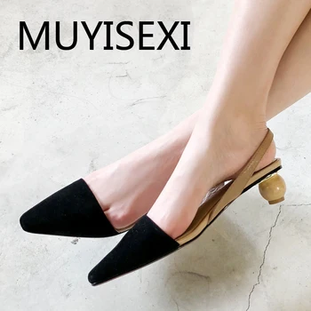 

Slingbacks shallow women pumps circular heels sexy low heels slip on elegant office ladies party spring shoes MMM12 MUYISEXI