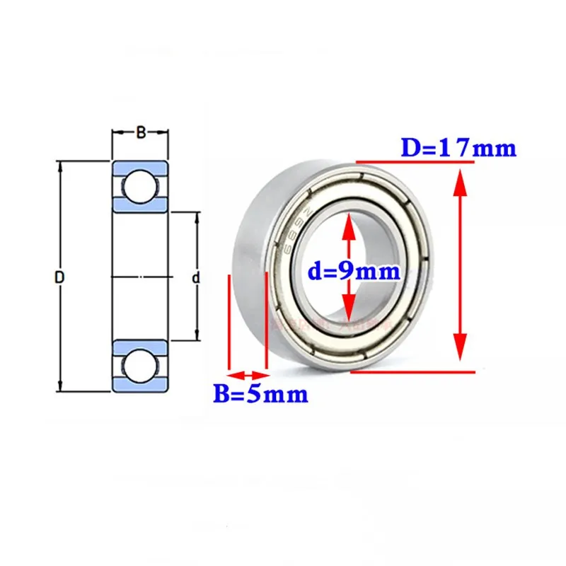Description Picture 2 of item50pcs/100pcs miniature ball bearing 689ZZ 689 689Z 689-2Z 9x17x5 mm L-1790ZZ shielded deep groove ball bearings 9*17*5mm