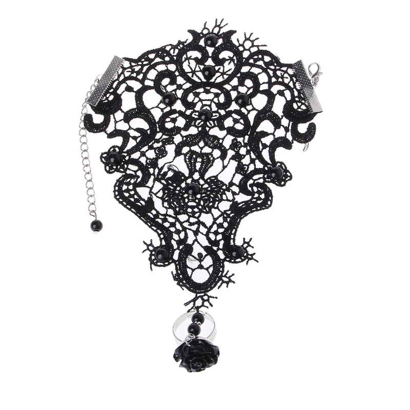 

Bridal Black Flower Gothic Lace Vampire Vintage Women Handmade Bracelet Set