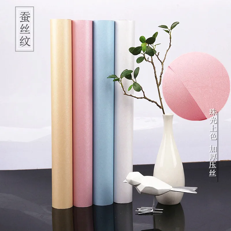

thickened waterproof refurbished plain color macaronPure color pvc self-adhesive wallpaper sackcloth pattern bedroom wallpaper
