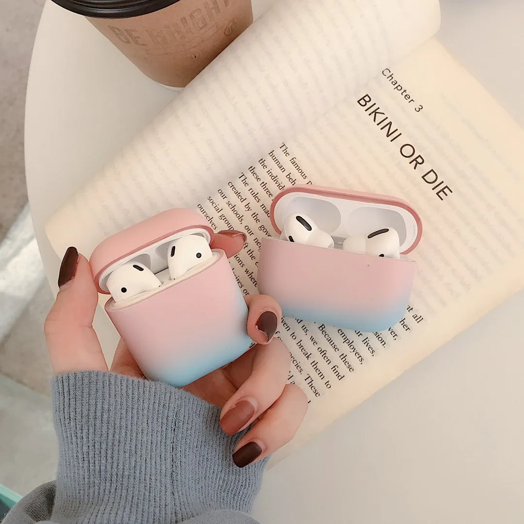 Для AirPods 1/2 чехол градиентной радужной расцветки наушники пластиковый жесткий