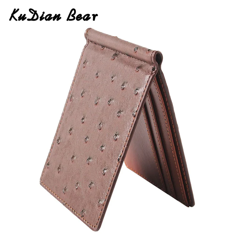 

KUDIAN BEAR PU Leather Men Money Clip Metal Short Wallet Credit Card Case Clamp for Money Vintage Money Bag Purse BID195 PM49