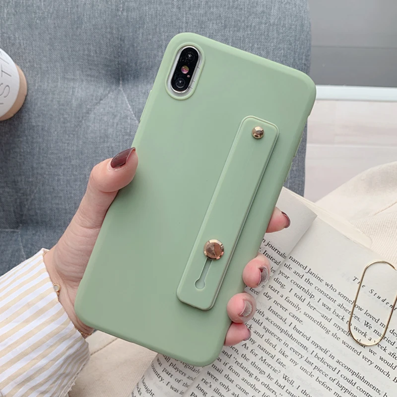 Простая подставка Матовый ТПУ чехол для huawei Honor 7C 7A 7X фотоаппаратов моментальной печати 7S 6X 6C 6A 5X 5C V9 играть V10 V20 ремешок повязка на руку чехол - Цвет: WristStand BeanGreen