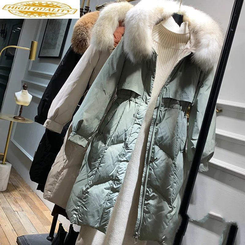 

2020 New White Duck Down Jacket Women Korean Big Fur Collar Winter Jacket Women Hooded Warm Parka Chaqueta Mujer 9641 YY1591