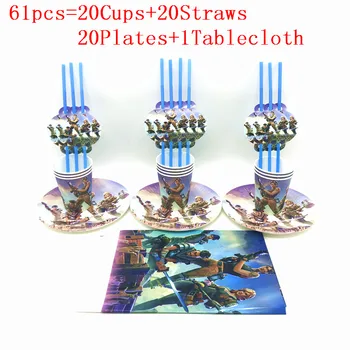 

31pcs/61pcs Fortress Night Game Birthday Disposable Tablecover Plates Cups Napkins Fags Baby Shower Birthday Party Supplies