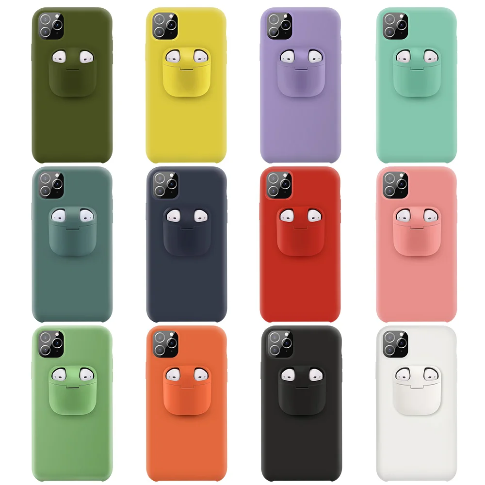 Роскошный чехол из жидкого силикона для телефона iPhone 11 Pro Max Xs Xr X с чехлами Airpods 1 2