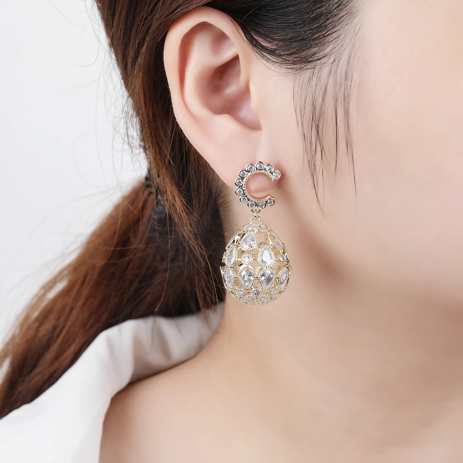 Popular Cubic Zircon CZ Ball Earrings Crystals Earring Women Girl Birthday Party Jewelry CE11368