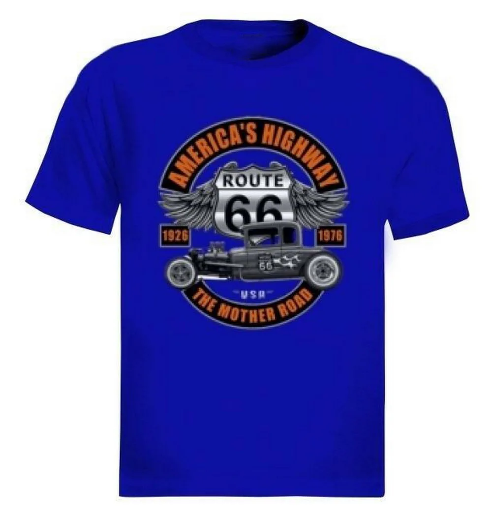 Американская Хайвей Футболка Hot Rod Street Route 66 Mother Road Wings хлопковая специальный принт