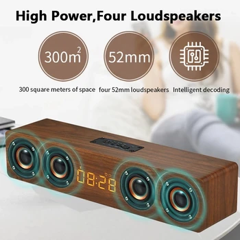 

TV Soundbar Home Theater Wooden Wireless Column Bluetooth Speaker Alarm Clock Multi-function Subwoofer for Computer Speakers AUX