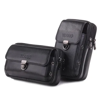 

Men's Leather Designer Waist Bag 6‘’ Mobile Phone Fanny Pack Double Zipper Biker Bum Bag Belt Purse Bag Small Men's High Quality