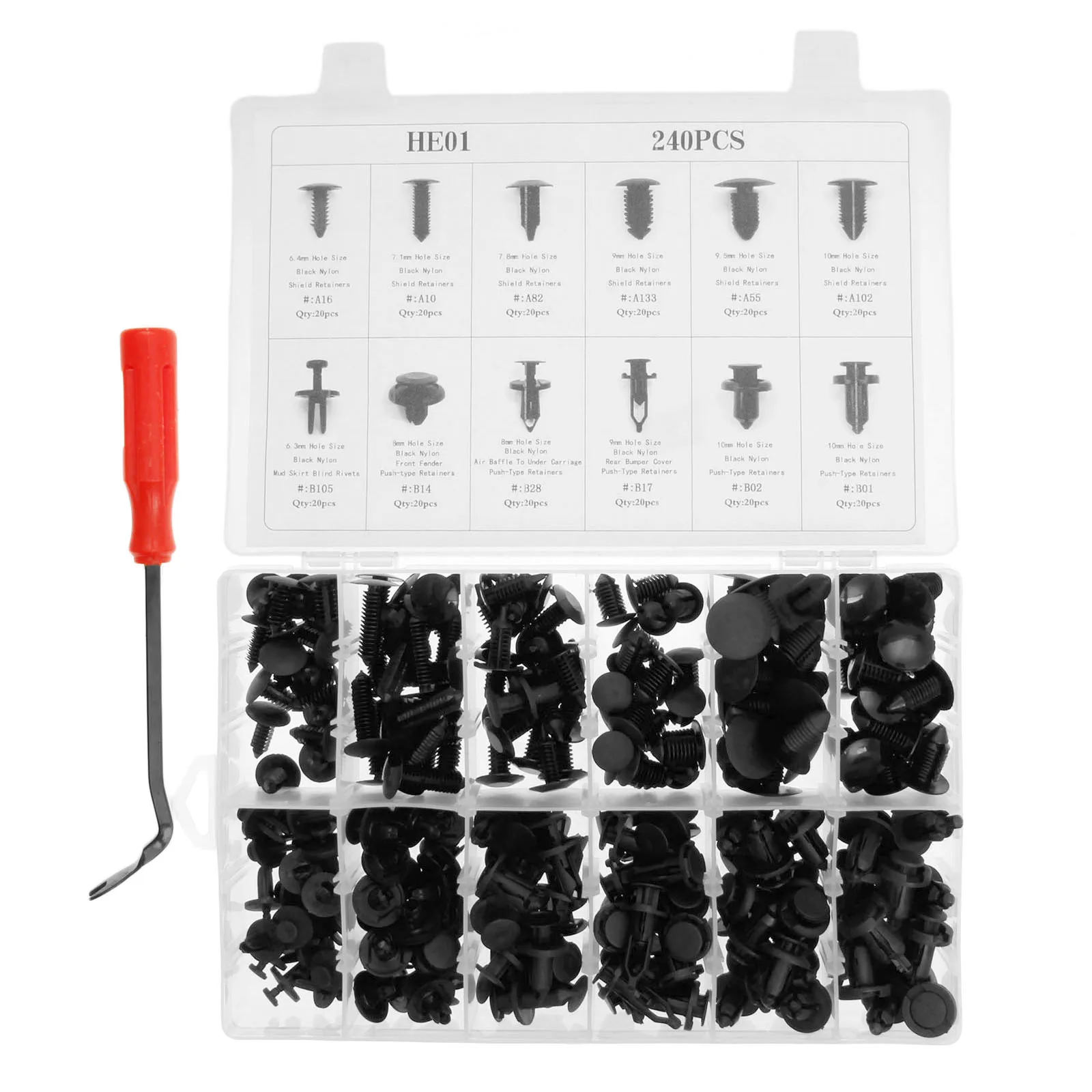 240pcs 12 Sizes HE01 Car Body Push Type Retainers Push Pin Trim Bumper Fixed Clamp Bumper Fastener Clip Push Pin Rivet Trim Auto Plastic Rivet Retainer Assortment